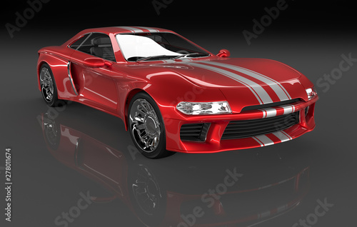 Sports coupe red with a hard top. 3d illustration