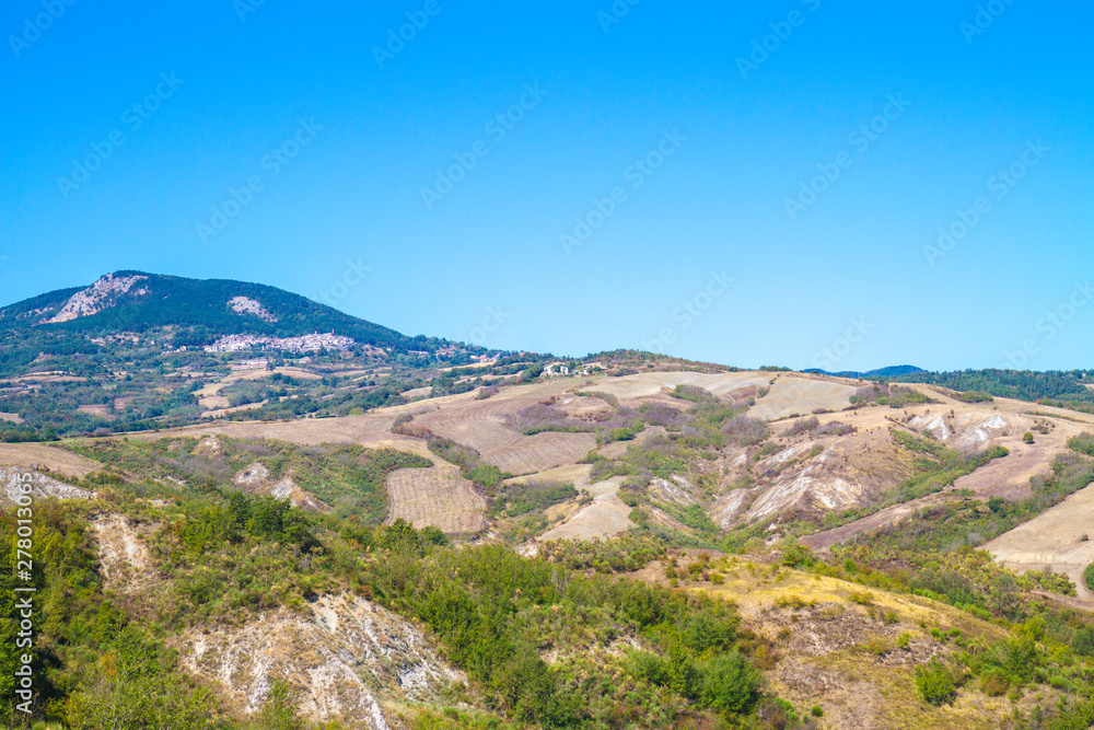 landscape of cultivated fields in Tuscany Italy
