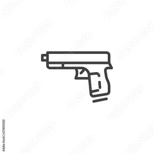 Gun, pistol line icon. Hand Gun Weapon linear style sign for mobile concept and web design. Military handgun outline vector icon. Symbol, logo illustration. Vector graphics