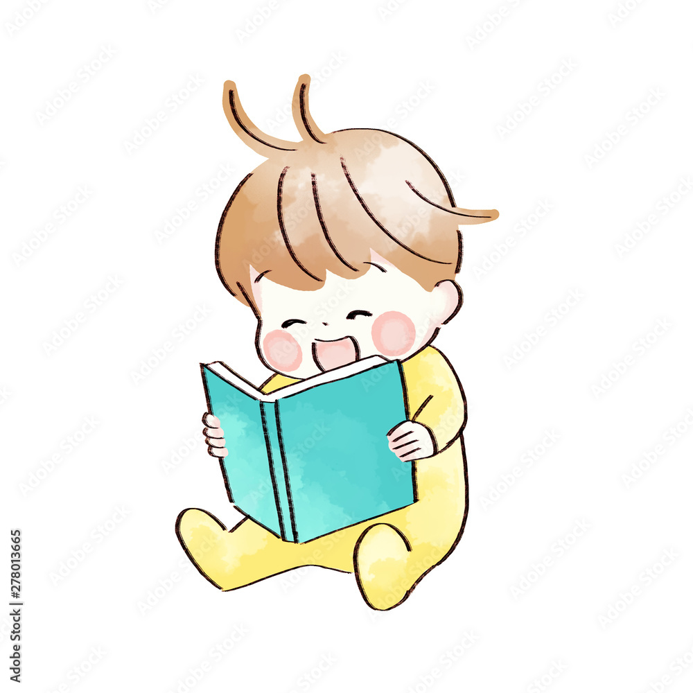 本を読んで喜んでいる赤ちゃん 本を読んで喜んでいる赤ちゃん