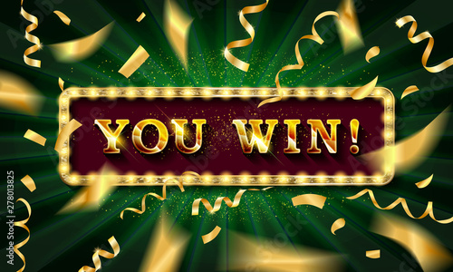 You Win text over color golden confetti