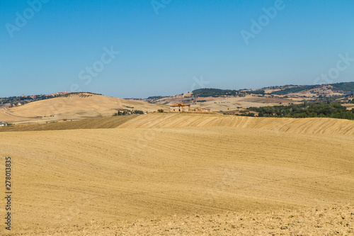 wonderful panorama of Tuscan countryside with blue sky Italy