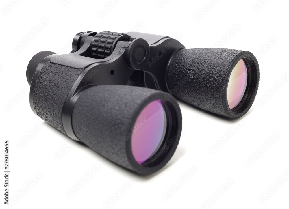 Black binoculars on white background Black binoculars on white background