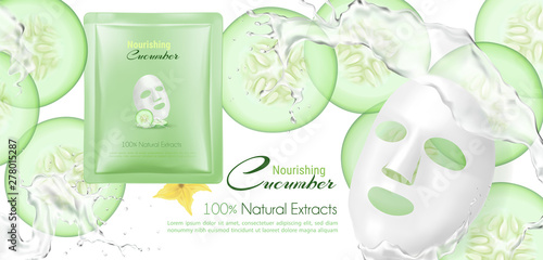 Cucumber facial mask with splashing water.