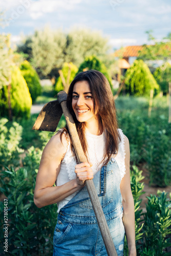 Portrait of the woman who works in the field. Concept Agriculture photo