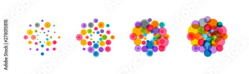 Abstract virus icon set. Colorful bacteria, microbes, fungi. Pathogenic viruses multiply. Virus cell division. Flat vector Illustration on white background.