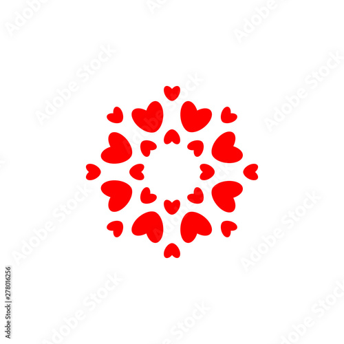 Love symbol. Red hearts in circle, simple elegance round logo template. concept design for wedding and valentine day decor. Isolated vector emblem.
