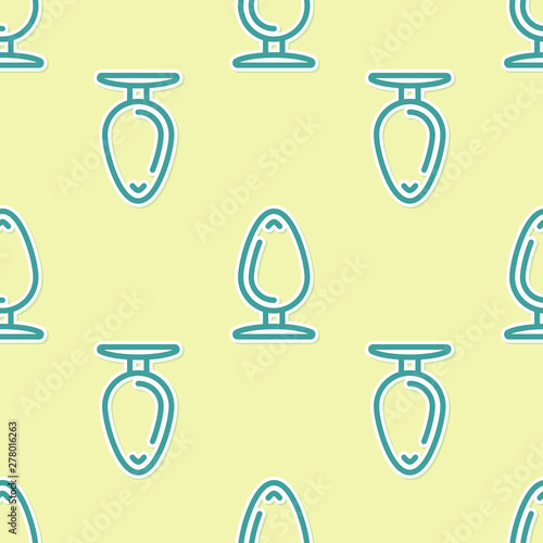 Green Anal plug icon isolated seamless pattern on yellow background. Butt plug sign. Fetish accessory. Sex toy for men and woman. Vector Illustration