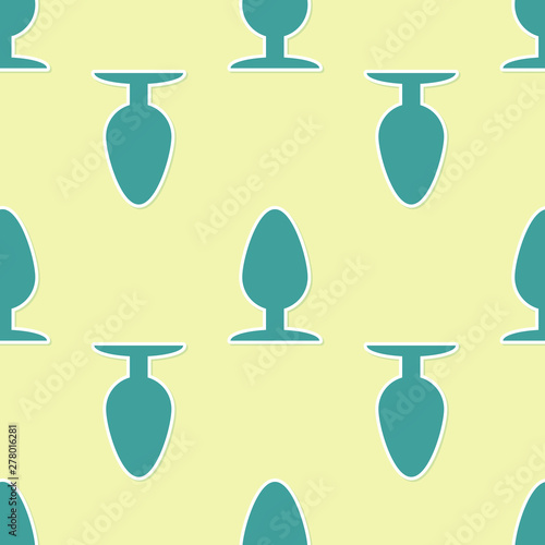 Green Anal plug icon isolated seamless pattern on yellow background. Butt plug sign. Fetish accessory. Sex toy for men and woman. Vector Illustration