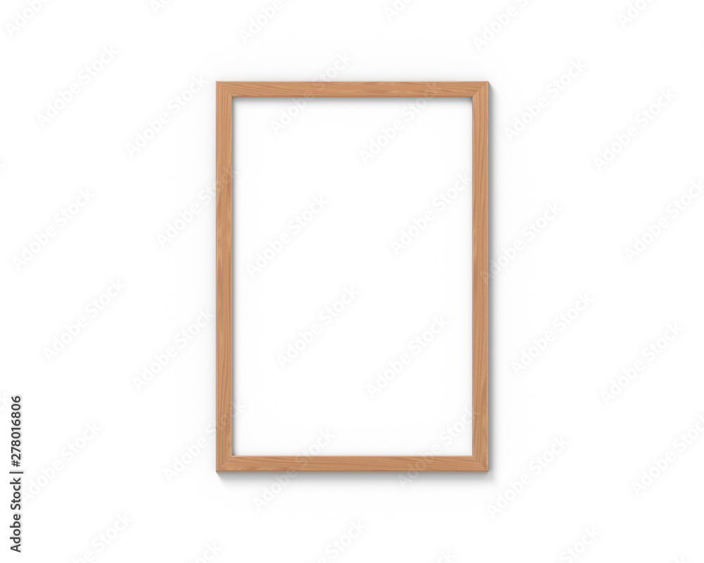 Vertical wooden frames mockup with a border hanging on the wall. Empty base for picture or text. 3D rendering. Vertical wooden frames mockup with a border hanging on the wall. Empty base for picture or text. 3D rendering.