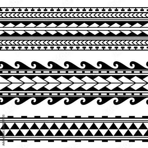 Maori polynesian tattoo border. Tribal sleeve seamless pattern vector. Samoan bracelet tattoo design fore arm or foot. Armband tattoo tribal. band fabric seamless ornament isolated on white background