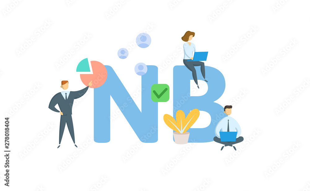 NB. Concept with people, letters and icons. Colored flat vector illustration. Isolated on white background.