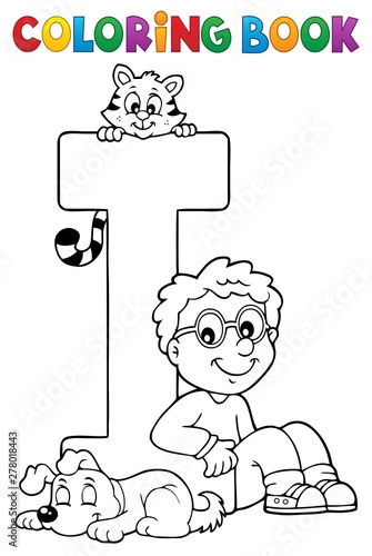Coloring book boy and pets by letter I