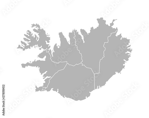 Vector isolated illustration of simplified administrative map of Iceland. Borders of the provinces (regions). Grey silhouettes. White outline