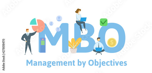 MBO, Management by Objectives. Concept with people, letters and icons. Colored flat vector illustration. Isolated on white background. photo