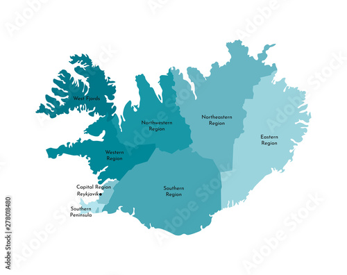 Obraz na plátně Vector isolated illustration of simplified administrative map of Iceland