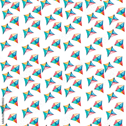 Seamless pattern with watercolor kite.