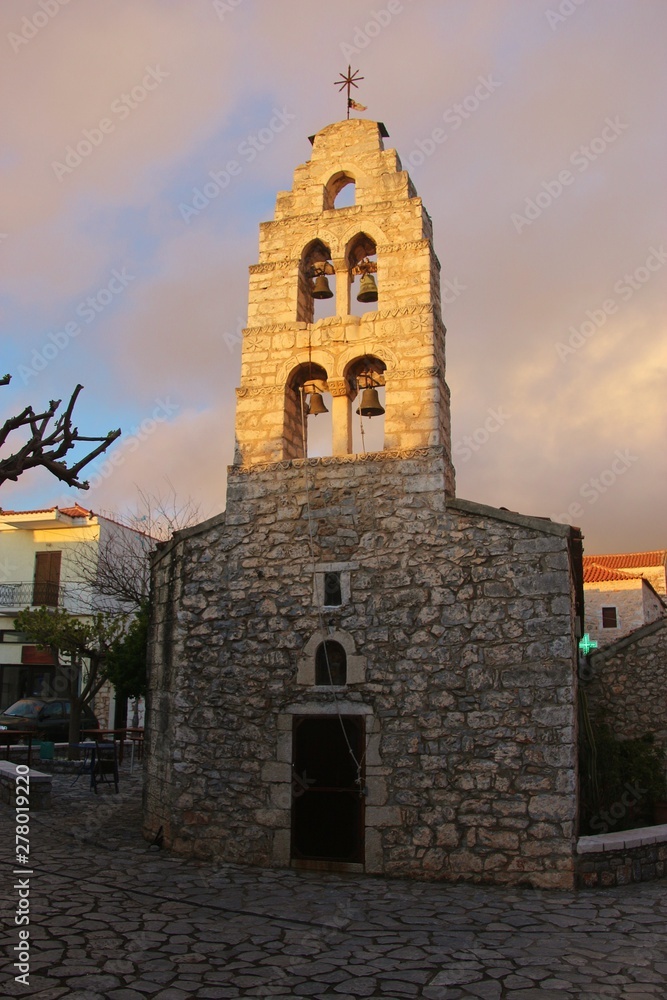 Old stone church in the village Areopoli in the Inner Mani. Peloponnese, Greece, South-east Europe.