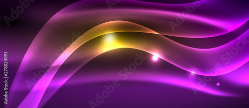 Neon shiny light glowing wave lines