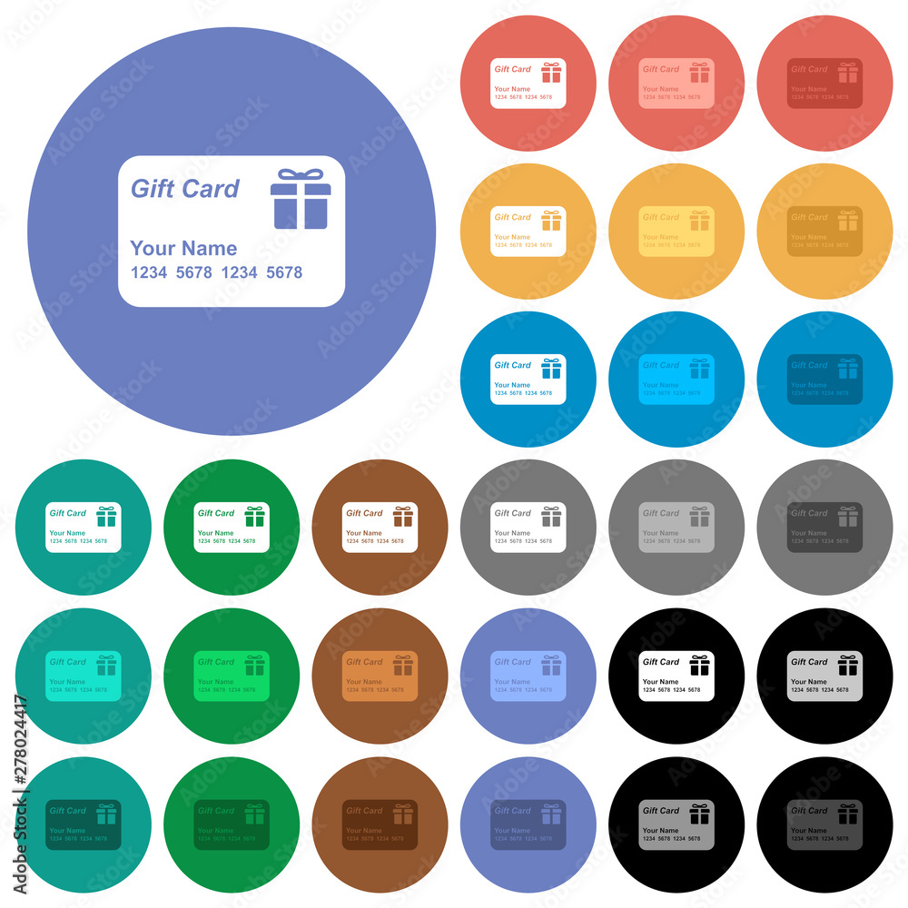 Gift card with name and numbers round flat multi colored icons