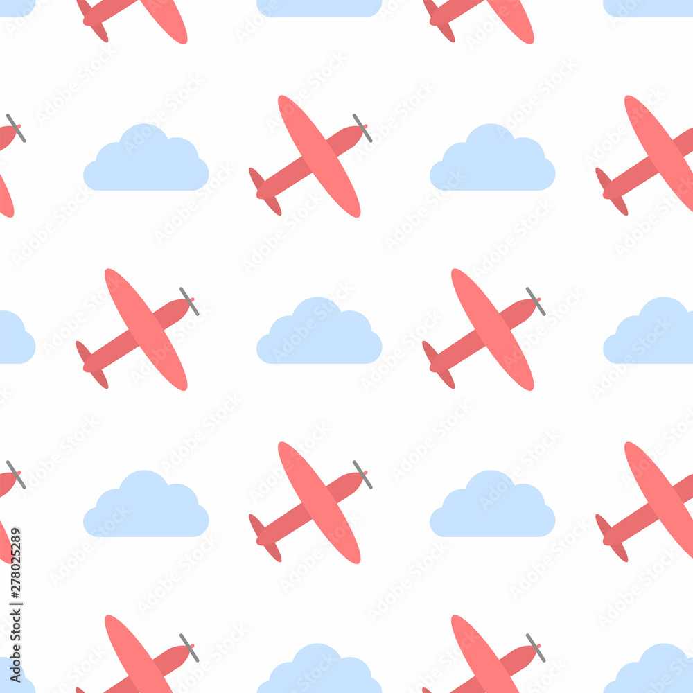 Vector seamless pattern with clouds and planes Vector seamless pattern with clouds and planes