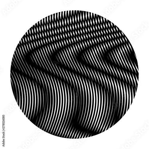 Black and white vector pattern with round shape with illusion movement of lines. Moire effect. Can be used interior design, websites, accessories for phones and tablet, title, image for blog.