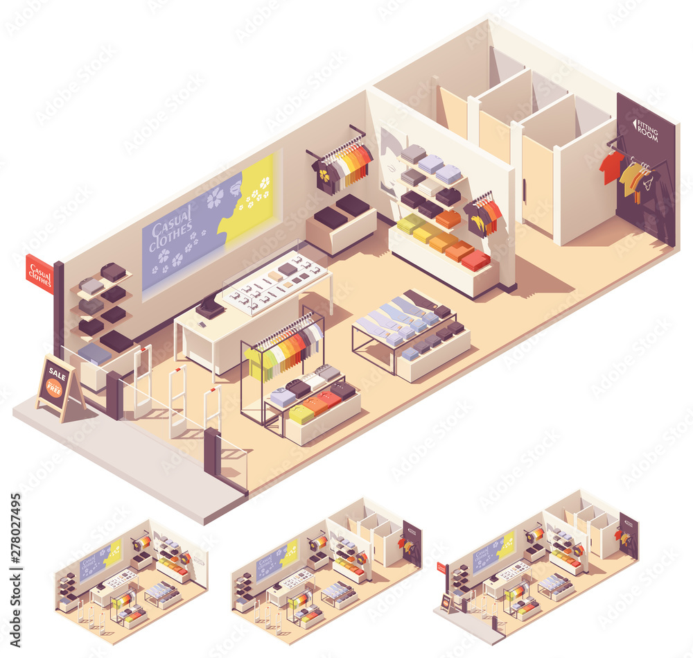 Vector isometric clothing store interior
