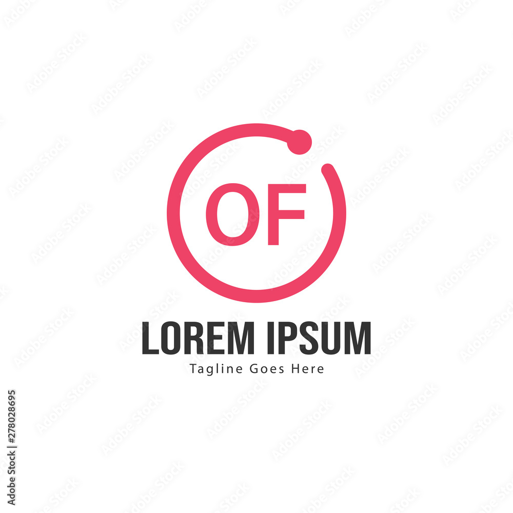 Initial OF logo template with modern frame. Minimalist OF letter logo vector illustration