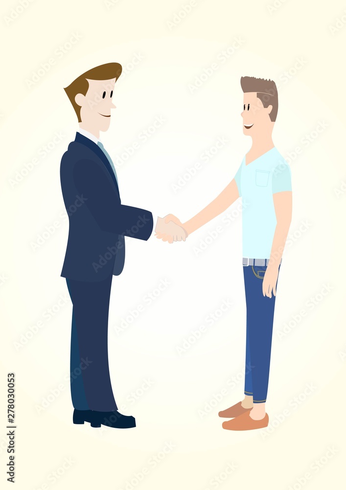 A man and a teenager shake hands .Vector image.