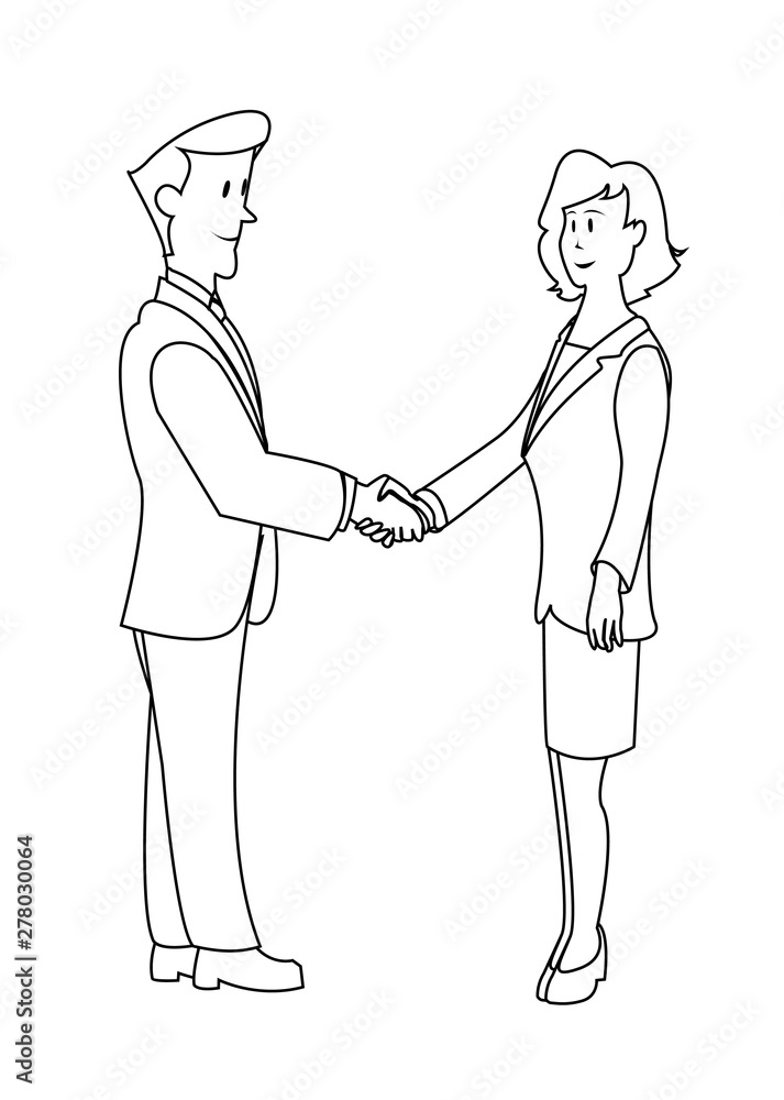 Fototapeta premium A man and a woman shake hands .Schematic representation.Vector image.