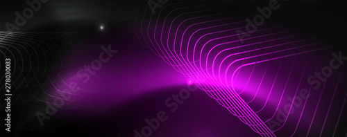 Shiny neon techno template. Neon lines background, 80s style laser rays
