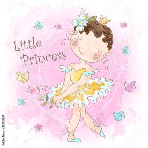 Little sweet Princess. Girl with birds. Vector