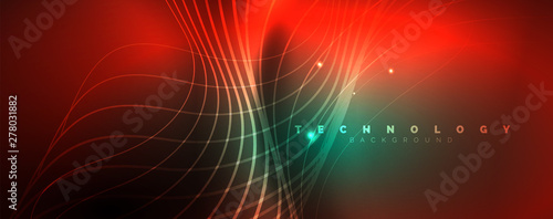 Shiny neon lines template - northern lights glowing blur lines. Futuristic style glow neon 80s disco club or night party techno template