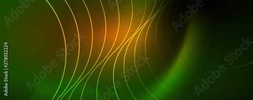 Shiny neon lines template - northern lights glowing blur lines. Futuristic style glow neon 80s disco club or night party techno template