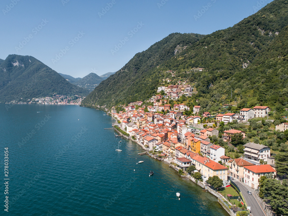 Village of Colonno, lake of Como - Italy. Aerial view