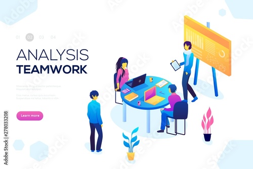Collaboration concept with collaborative people vector. Project management and financial report strategy