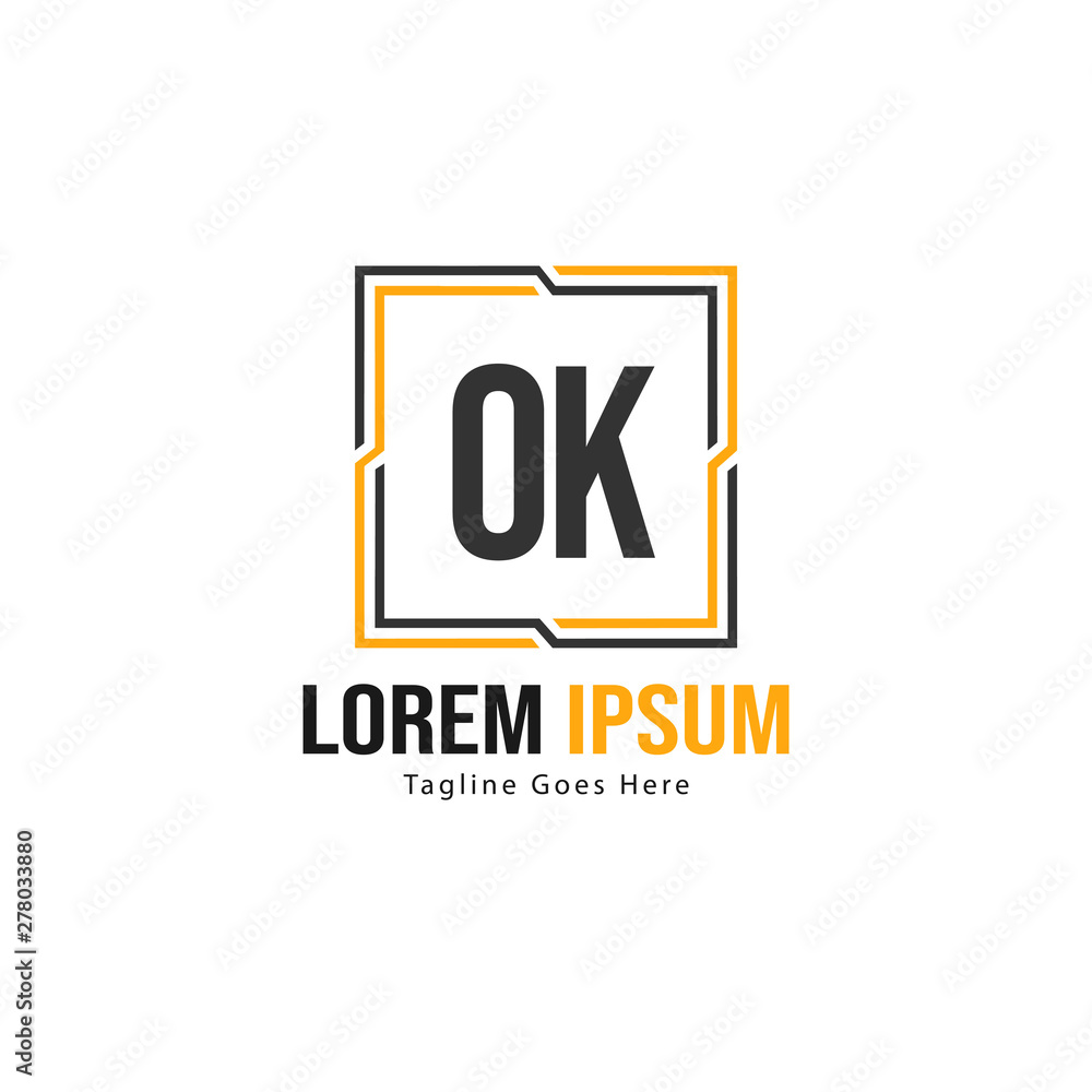 Initial OK logo template with modern frame. Minimalist OK letter logo vector illustration