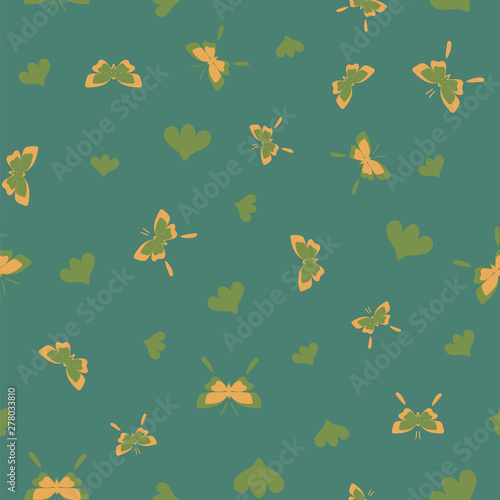 A seamless ditsy vector pattern with butterflies and simple floral shapes. Surface print design. photo