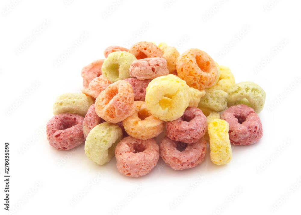 Fruit cereal loops isolated on white background Fruit cereal loops isolated on white background