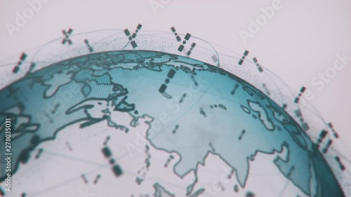 Digital earth data globe - abstract 3D rendering satellites starlink video network connection the world. satellites create oneweb or skybridge surrounding planet conveying complexity big data flood