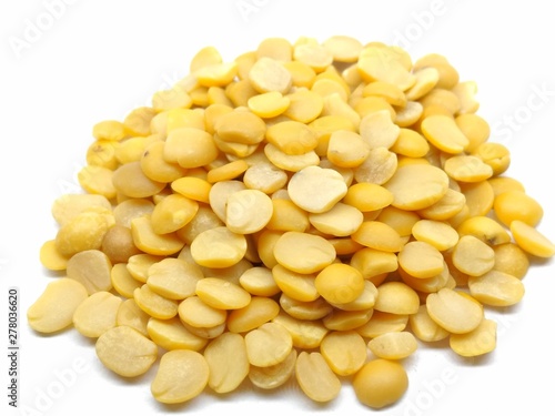 A picture of split pigeon peas on a white background