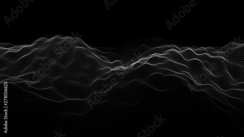Wave of particles. Abstract background with a dynamic wave. Big data visualization. Vector illustration.