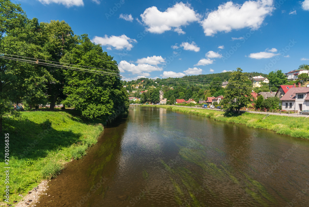 Jizera river in Zelezny Brod town in Czech republic Jizera river in Zelezny Brod town in Czech republic