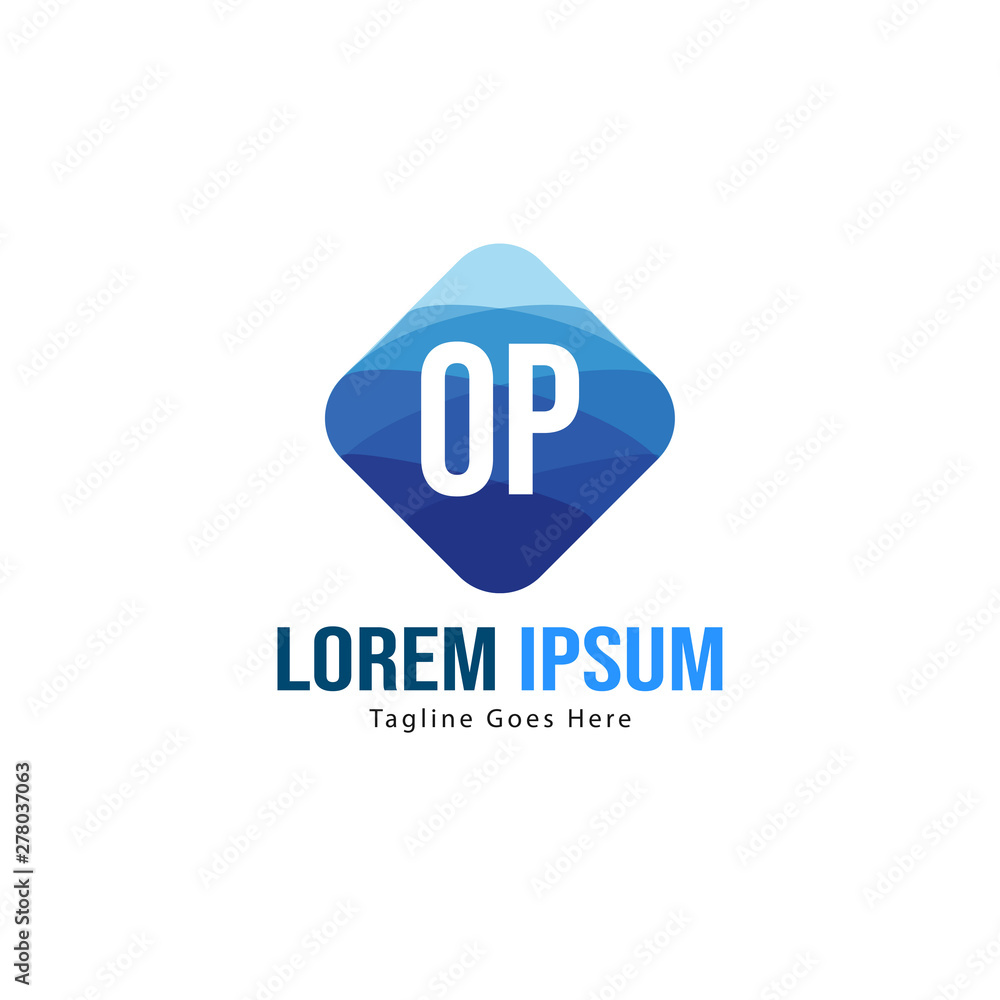 Initial OP logo template with modern frame. Minimalist OP letter logo vector illustration