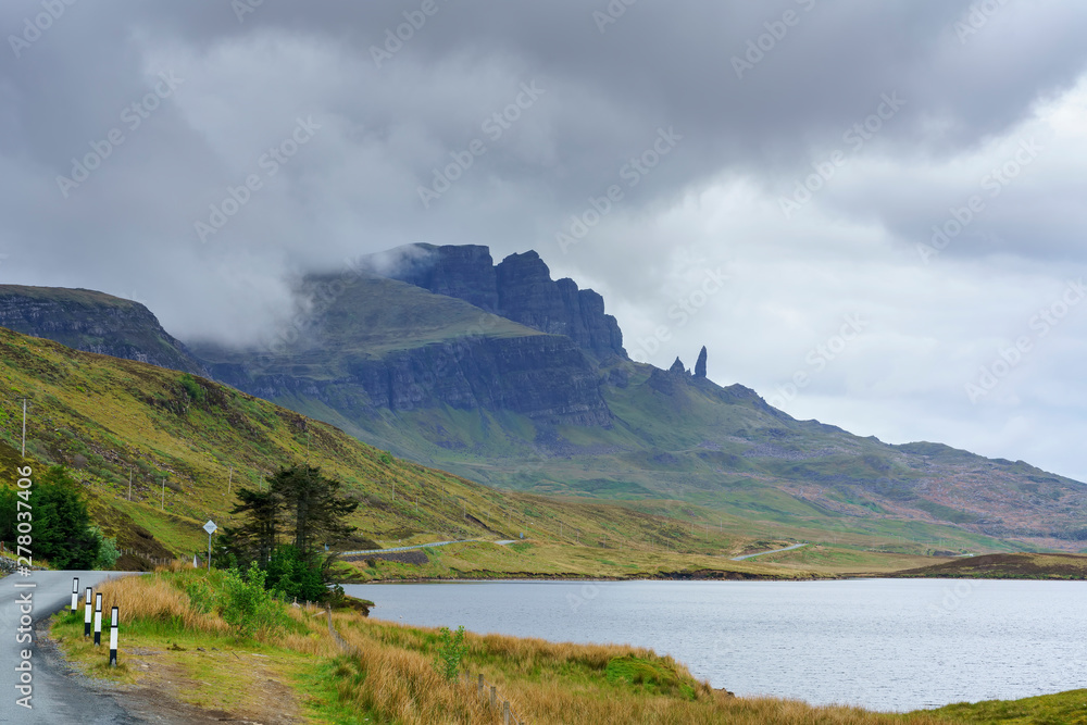 Beautiful scenic route viewing The Old Man of Storr and Loch Leathan , Isle of Skye , Scotland
