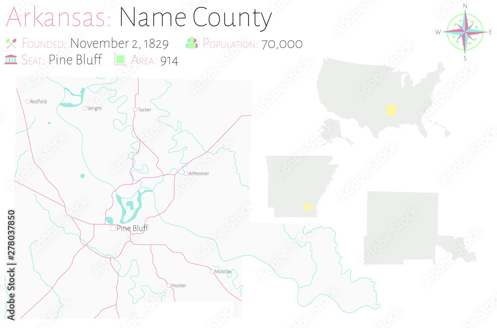 Large and detailed map of Name county in Arkansas, USA