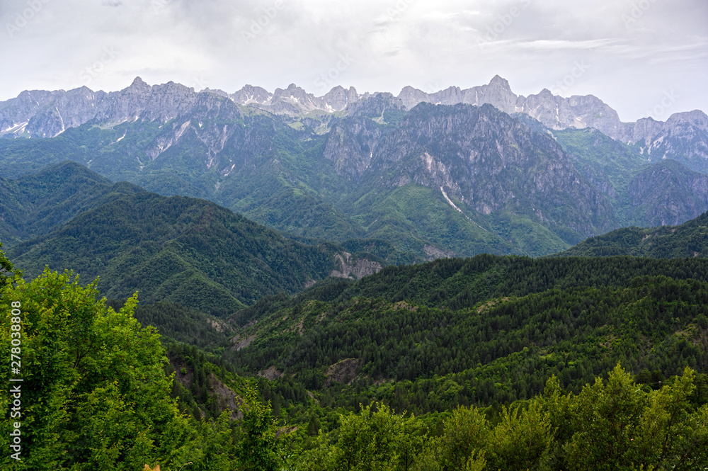 Panoramic view of mountain landscape of Pindus range in Epirus, Greece