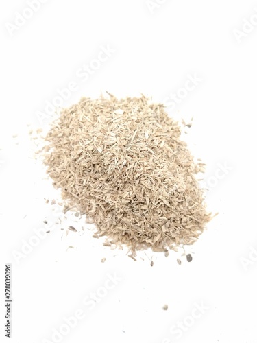 A portrait picture of wood powder isolated on white background