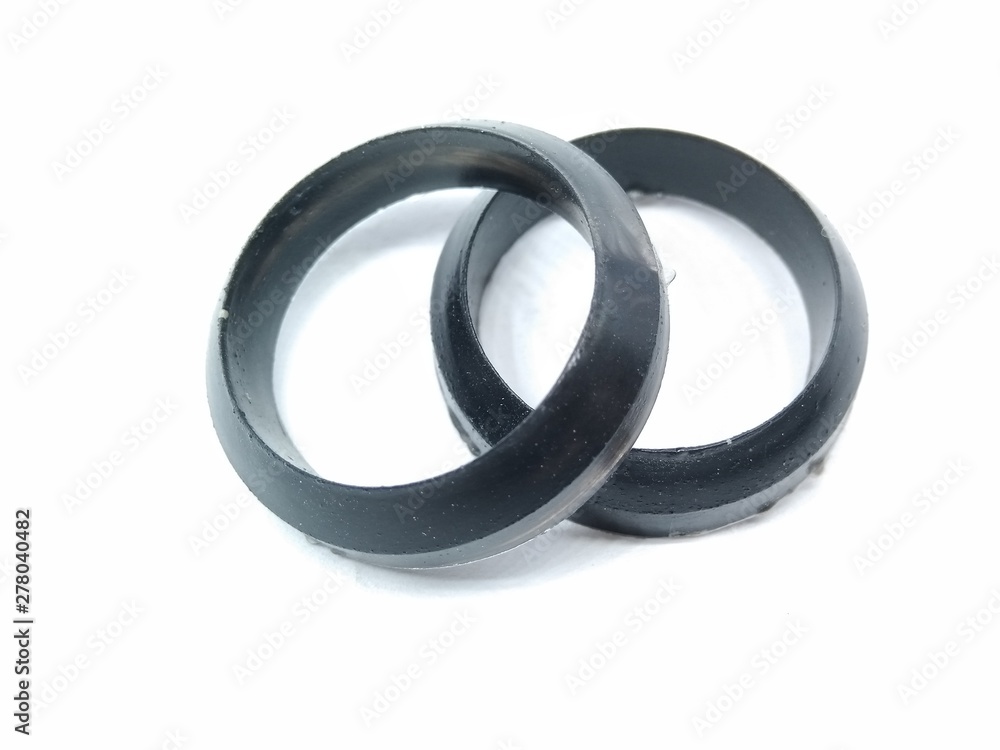 A picture of black rubber bands isolated on white background A picture of black rubber bands isolated on white background