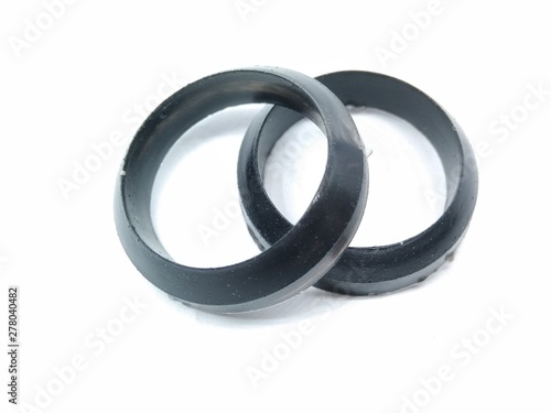 A picture of black rubber bands isolated on white background